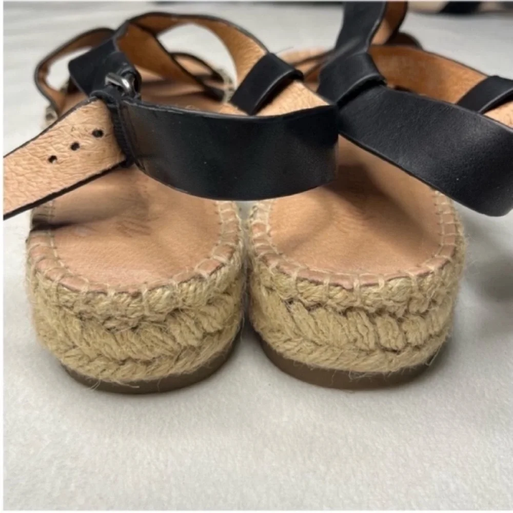 Madewell Malia Black Leather Cross-Strap Espadrille Platform Sandal Size 8.5